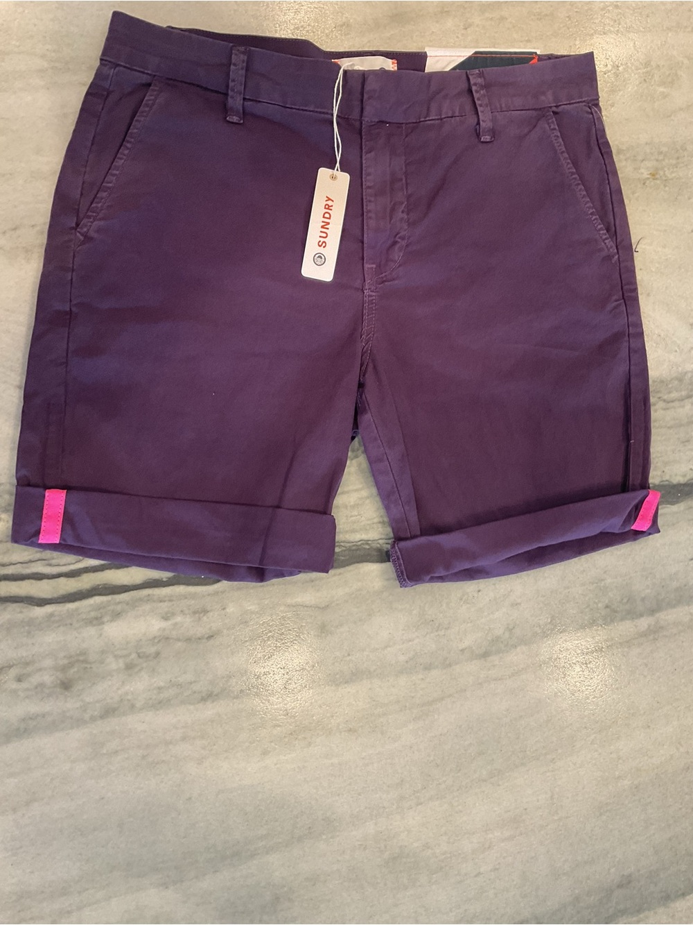 Sundry Purple Cotton Roll-Up Shorts with Pink Tab